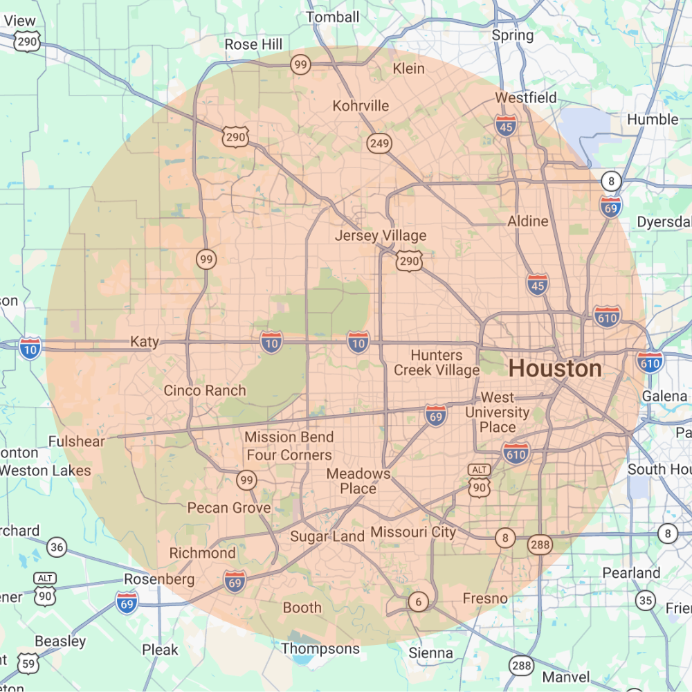 TigerTex Air service area map, Katy and West Houston